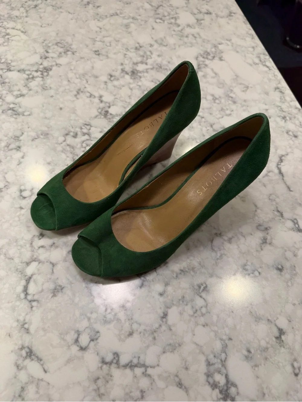 Talbots Emerald Green Peep-Toe Wedge Heels